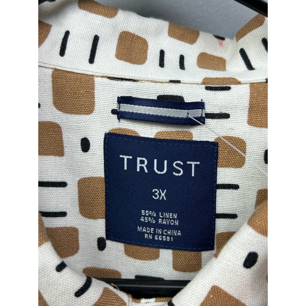 Trust Shirt Mens 3X Linen Blend Short Sleeve Button Down Geo Print White NEW - Picture 4 of 9